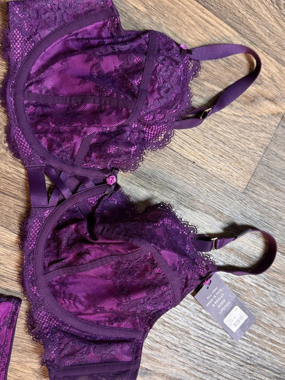 Cacique Plum Lace Underwire Bra & Brief Set 42C 10/12
